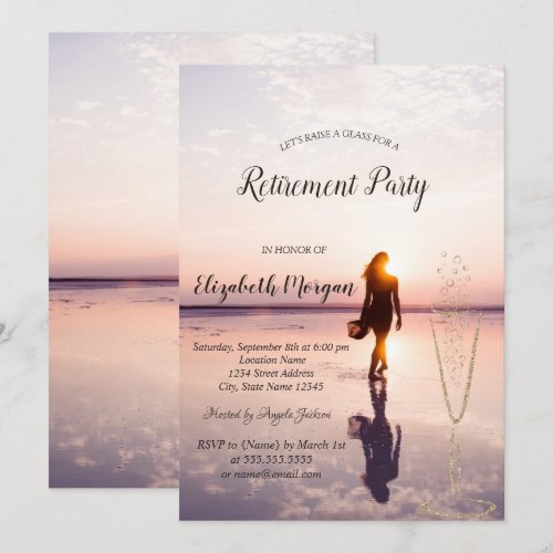Beach Girl Wine Glass Retirement Invitation
