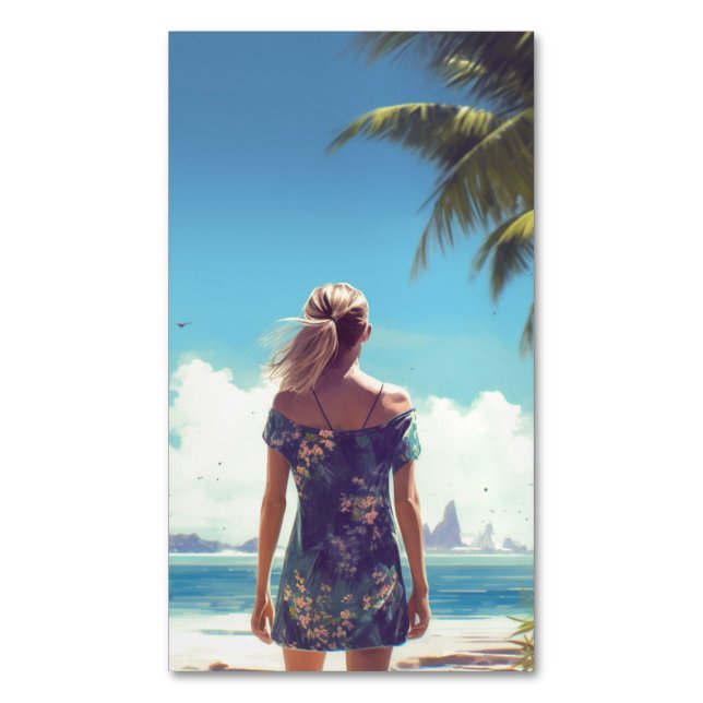 Beach Girls Summer Beach Background Business Card Magnet (Front Vertical)
