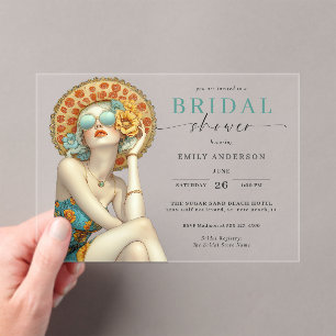 Beach Glam by the Sea Bridal Shower Pool Party Acrylic Invitations