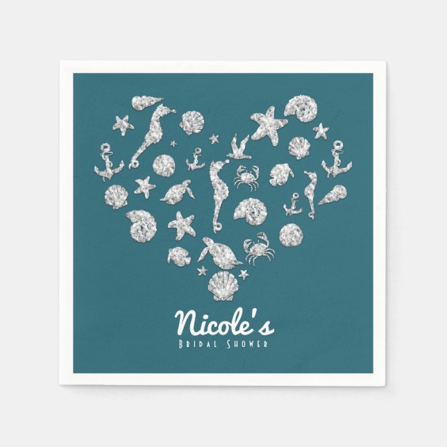 Beach Glam Diamond Heart Bridal Shower Wedding Paper Napkins (Front)