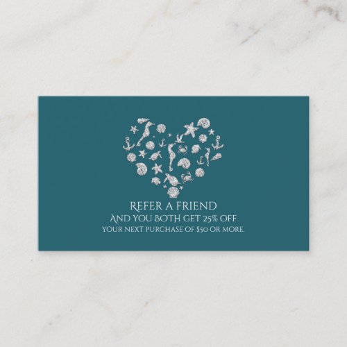 Beach Glam Diamond Heart Elegant Refer a Friend Referral Card