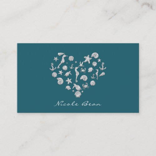 Beach Glam Diamond Heart Elegant Tropical Custom Business Card