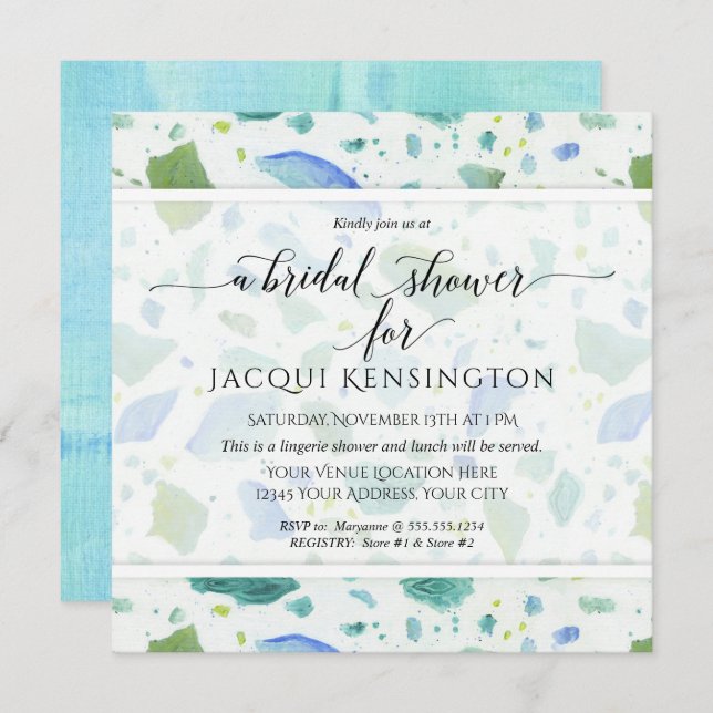 Beach Glass Modern Terrazzo Retro Bridal Shower  Invitation (Front/Back)