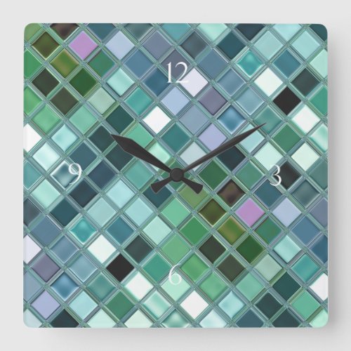 Beach Glass Mosaic Tile Art Square Wall Clock