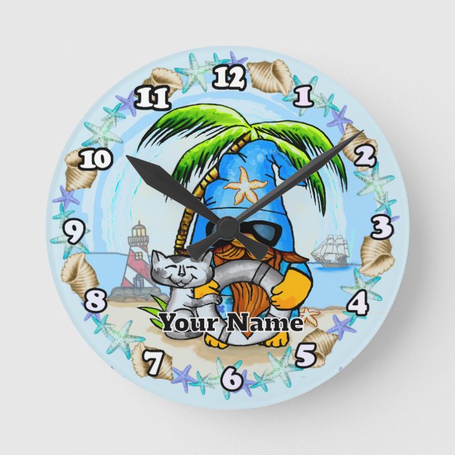 Beach gnome round clock (Front)