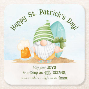 Beach Gnome St Patrick's Day Paper Coaster
