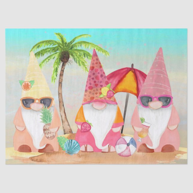 Beach Gnomes Decoupage Tissue Paper (Front)