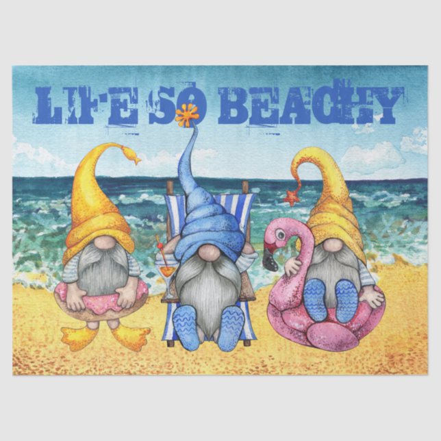 Beach Gnomes Decoupage Tissue Paper (Front)