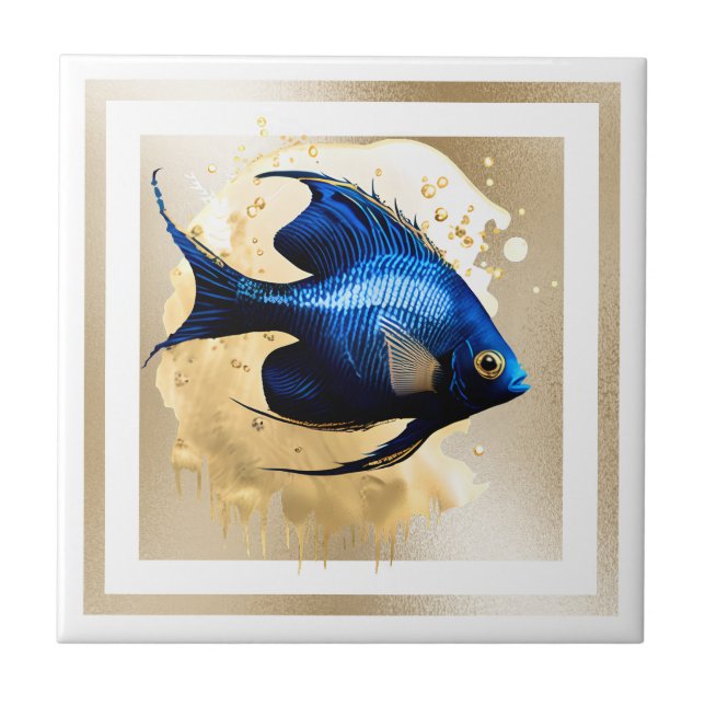 Beach gold angel fish reef tropical island marine ceramic tile (Front)