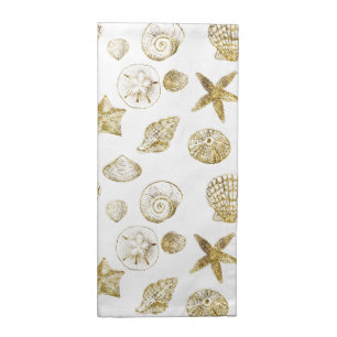 Beach Gold Sea Shells Cloth Napkin