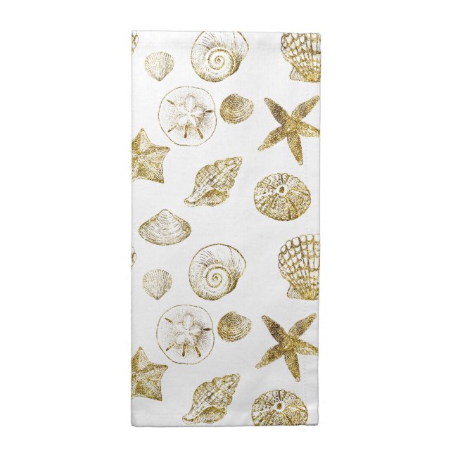 Beach Gold Sea Shells Cloth Napkin (Half Fold)