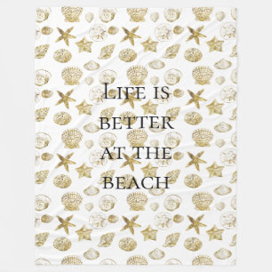 Beach Gold Sea Shells Fleece Blanket