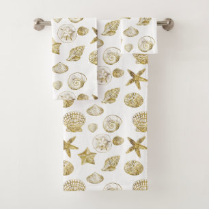 Beach Gold White Shells    Bath Towel Set