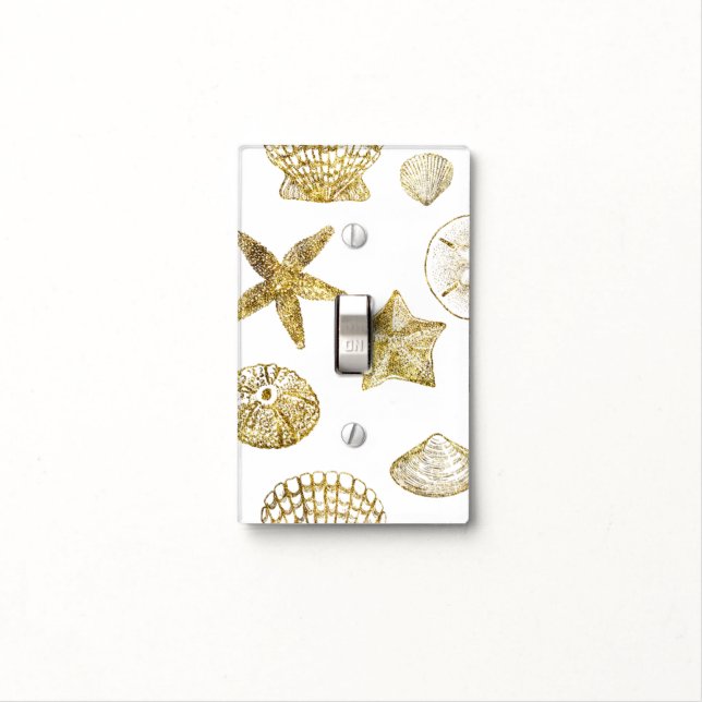 Beach Gold White Shells Light Switch Cover (In Situ)