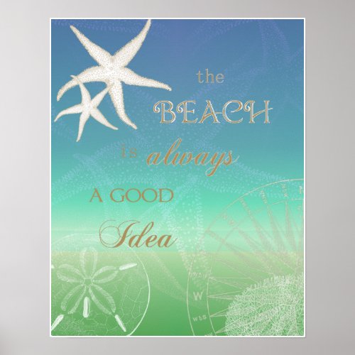 Beach Good Idea Blue Green Starfish Art Poster