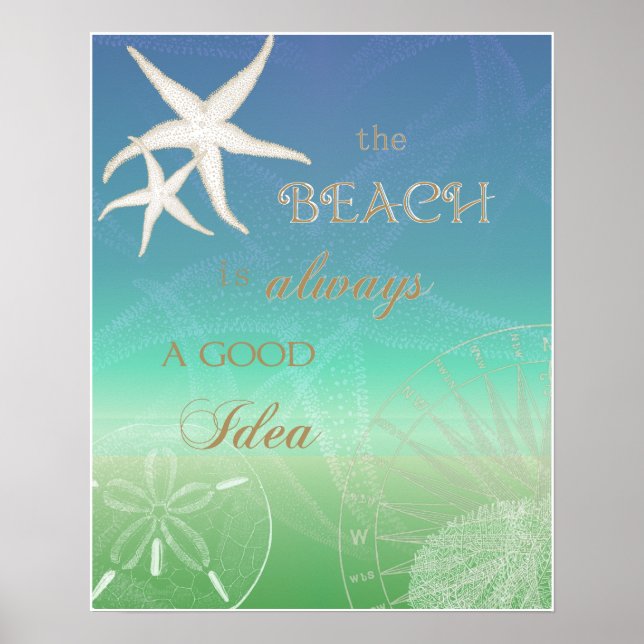 Beach Good Idea Blue Green Starfish Art Poster (Front)
