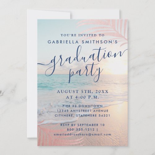Beach Graduation Party Tropical Pink Palm Leaf