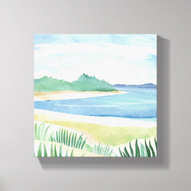 Beach Grass Bay | Watercolor Ocean Coastal Sea Canvas Print (Front)