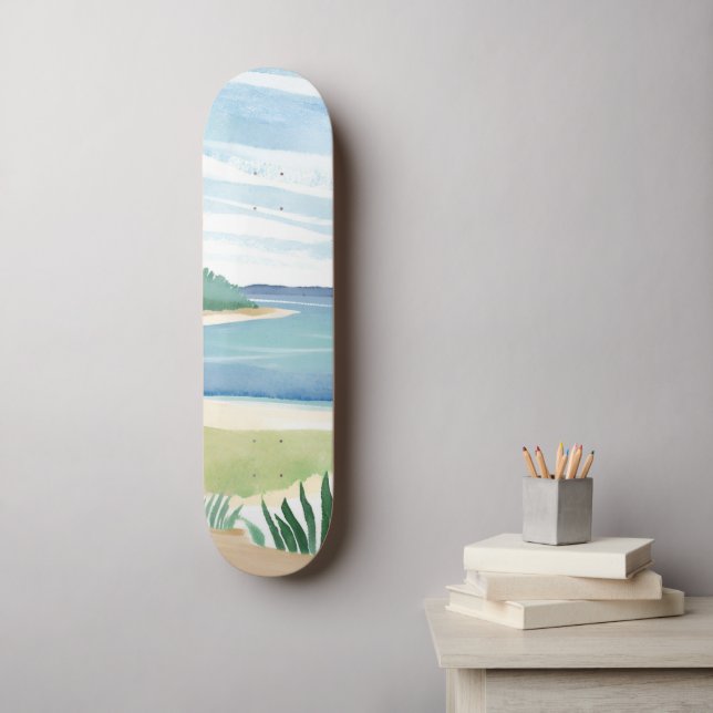 Beach Grass Bay | Watercolor Ocean Coastal Sea Skateboard (Wall Art)