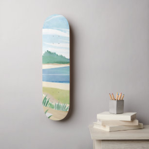 Beach Grass Bay Watercolor Ocean Coastal Sea Skateboard