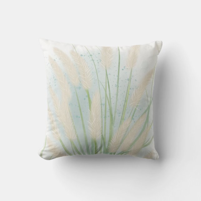 Beach Grass Watercolor Throw Pillow (Front)