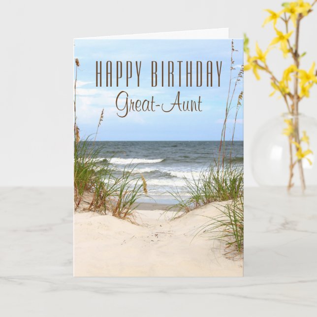 Beach Great-Aunt Birthday Card (Yellow Flower)
