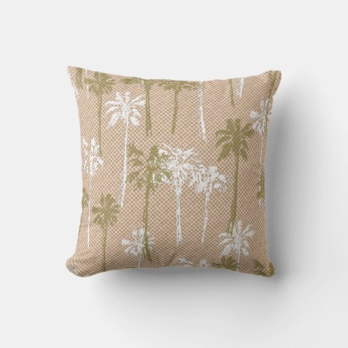 Beach Green and White Palm Tree Pattern Throw Pillow