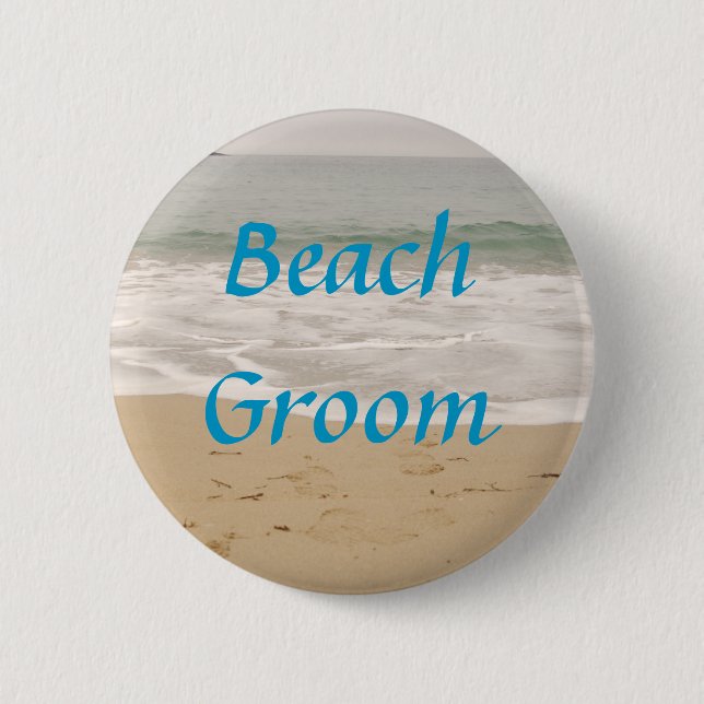 Beach Groom Button:  Ocean Tide Version Pinback Button (Front)