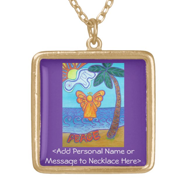 Beach Guardian Angel Art Necklace Charm Jewelry (Front)