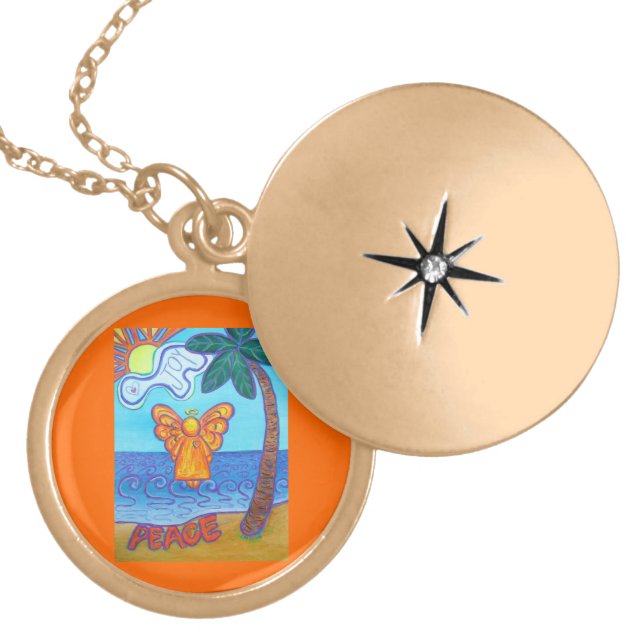 Beach Guardian Angel Art Necklace Pendant Jewelry (Front)