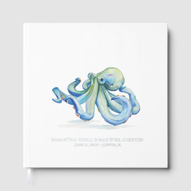Beach Guest Book Watercolor Octopus (Front)