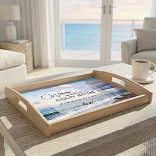 Beach Guest House Coastal Seagulls Ocean Sunset Serving Tray