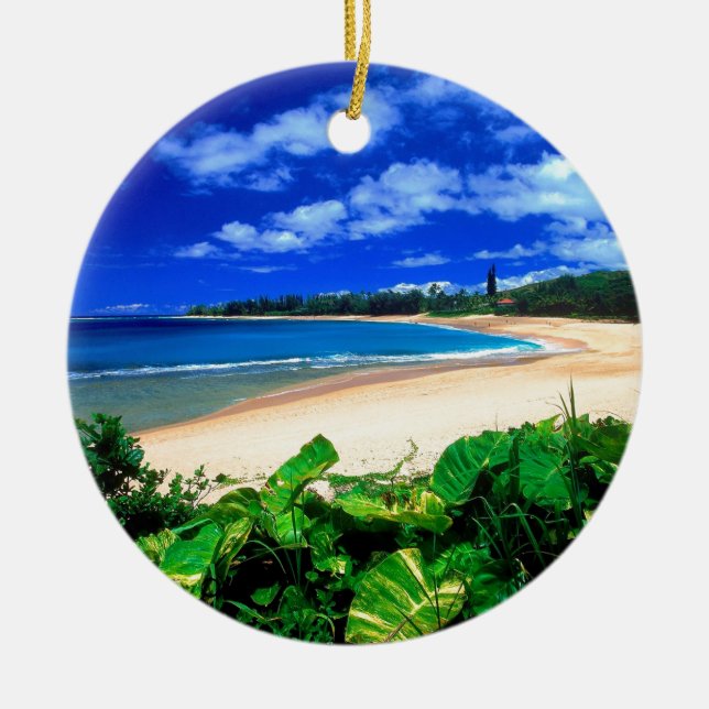 Beach Haena Kauai Hawaii Ceramic Ornament (Front)