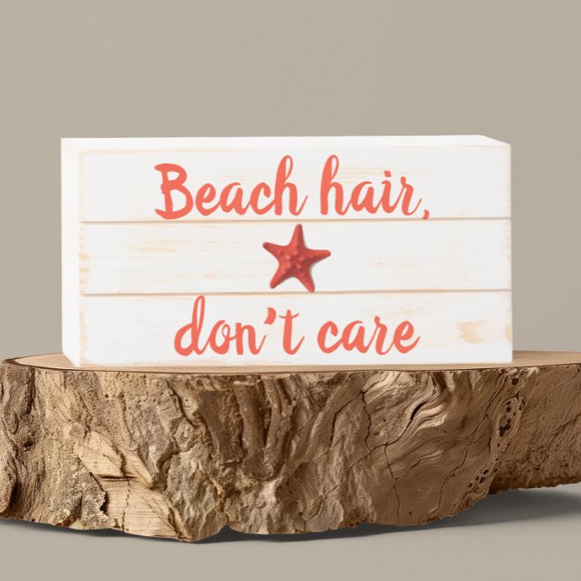 Beach Hair Don't Care Rustic Beach House Wooden Box Sign (Creator Uploaded)