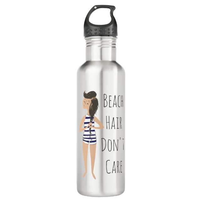 Beach Hair Don't Care Swimmer Illustration Stainless Steel Water Bottle (Front)