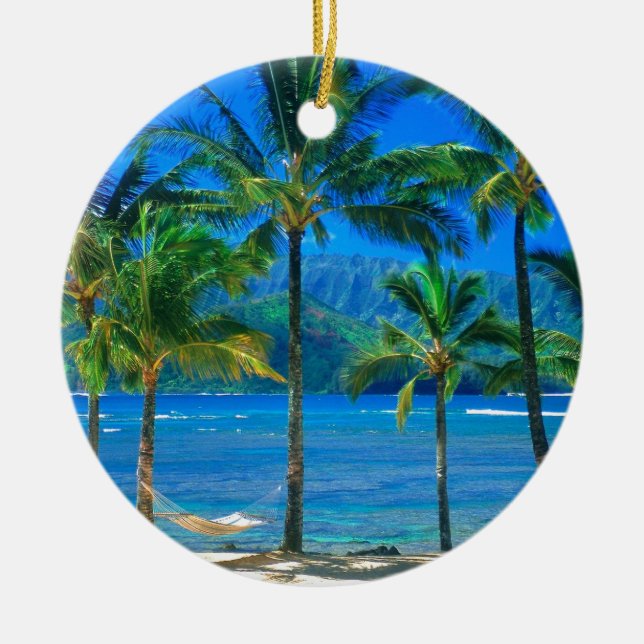 Beach Hammock Kauai Hawaii Ceramic Ornament (Front)
