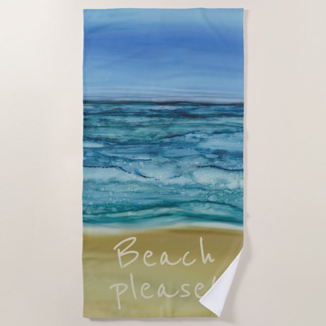 Beach Hand Painted "Beach Please" Beach Towel (Front)