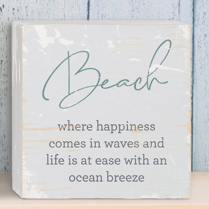 Beach Happiness & Ocean Breeze Coastal Wood Sign