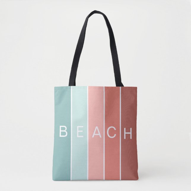 Beach happy cool blue modern stripes tote bag (Front)