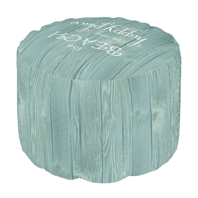 Beach Happy Place Aqua Wood Pouf Seat