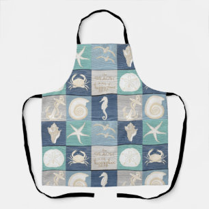Beach Happy Place Blue Aqua Old Wood Sea Apron