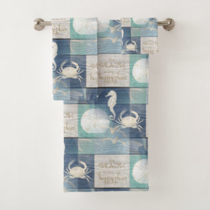 Beach Happy Place Blue Aqua Sea Towel Set