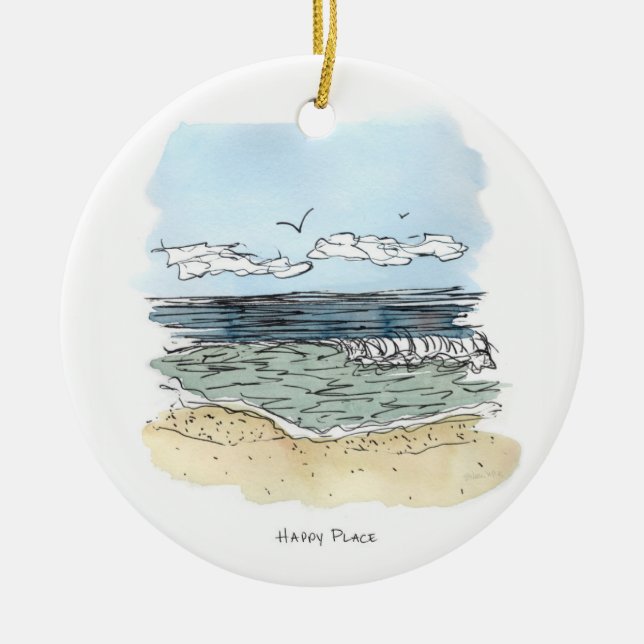 Beach Happy Place Circle Ornament (Front)