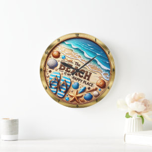 Beach Happy Place Seashell Large Clock