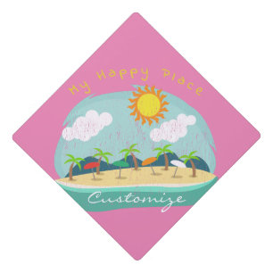 Beach Happy Place Thunder_Cove Graduation Cap Topper