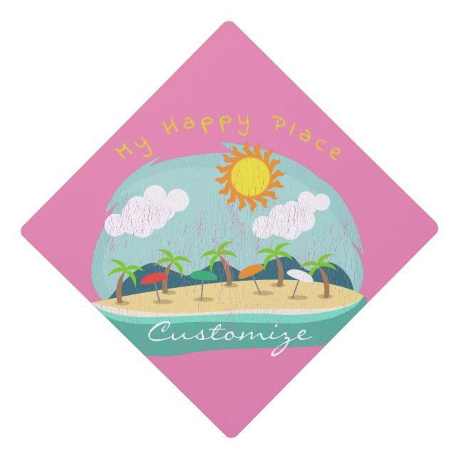 Beach Happy Place Thunder_Cove Graduation Cap Topper (Front)