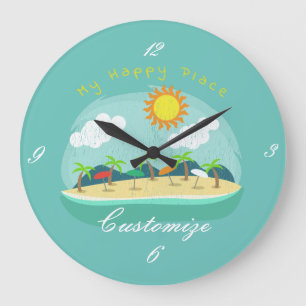 Beach Happy Place Thunder_Cove Large Clock