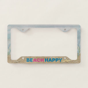Beach Happy text with starfish License Plate Frame