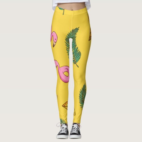 Beach Hat Bikini Flamingo Pattern Leggings