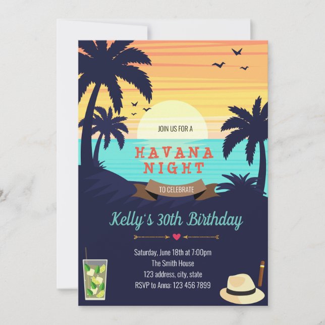 Beach Havana party invite card (Front)